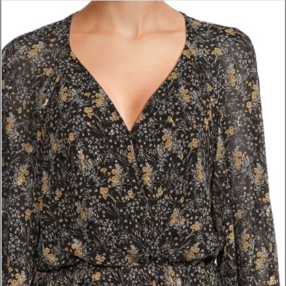 ASTR The Label Womens Black Gold Long Sleeve Tiered Ruffle Floral Dress Size L - Picture 14 of 16